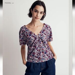 Madewell Puff -Sleeve Top In Floral Seersucker
